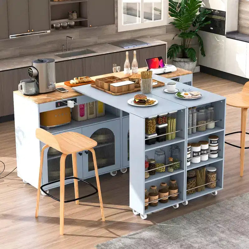 Îlot de cuisine moderne Whisen avec table rallongée et lumières LED