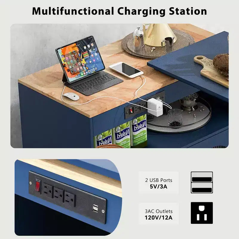 Îlot de cuisine moderne Whisen avec table rallongée et lumières LED