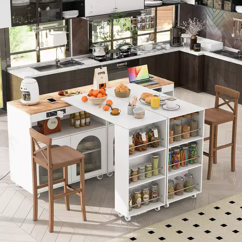 Îlot de cuisine moderne Whisen avec table rallongée et lumières LED