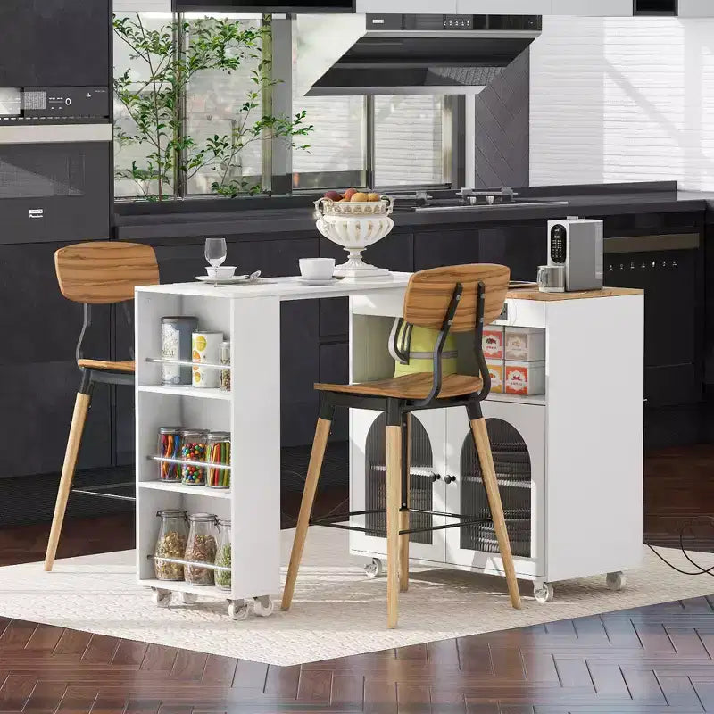 Îlot de cuisine moderne Whisen avec table rallongée et lumières LED