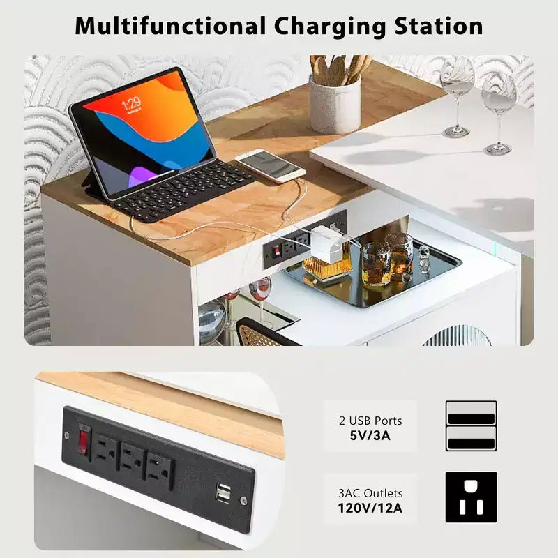 Îlot de cuisine moderne Whisen avec table rallongée et lumières LED