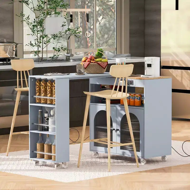 Îlot de cuisine moderne Whisen avec table rallongée et lumières LED
