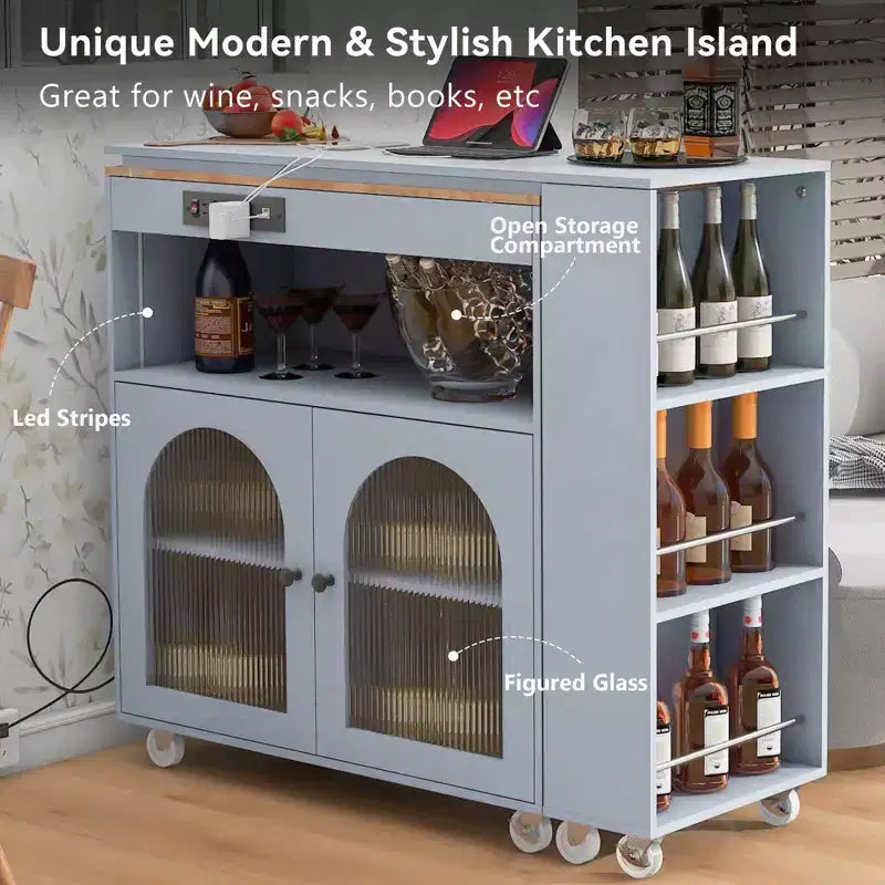 Îlot de cuisine moderne Whisen avec table rallongée et lumières LED