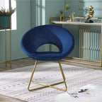 Fauteuil d'appoint Slatina en velours soyeux de Roundhill Furniture, bleu avec base dorée