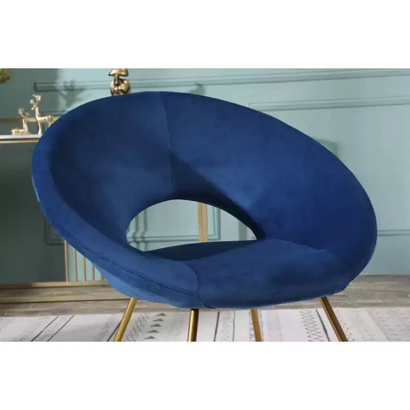 Fauteuil d'appoint Slatina en velours soyeux de Roundhill Furniture, bleu avec base dorée
