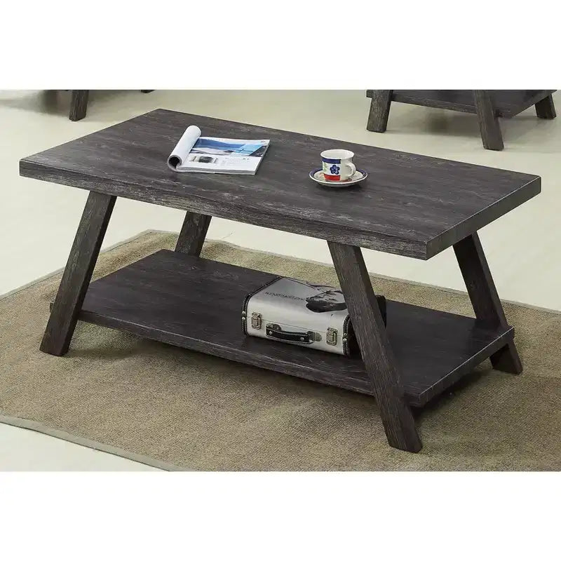 Roundhill Furniture Athens Table Basse avec Étagère en Bois Répliqué Contemporain, Fini Charbon
