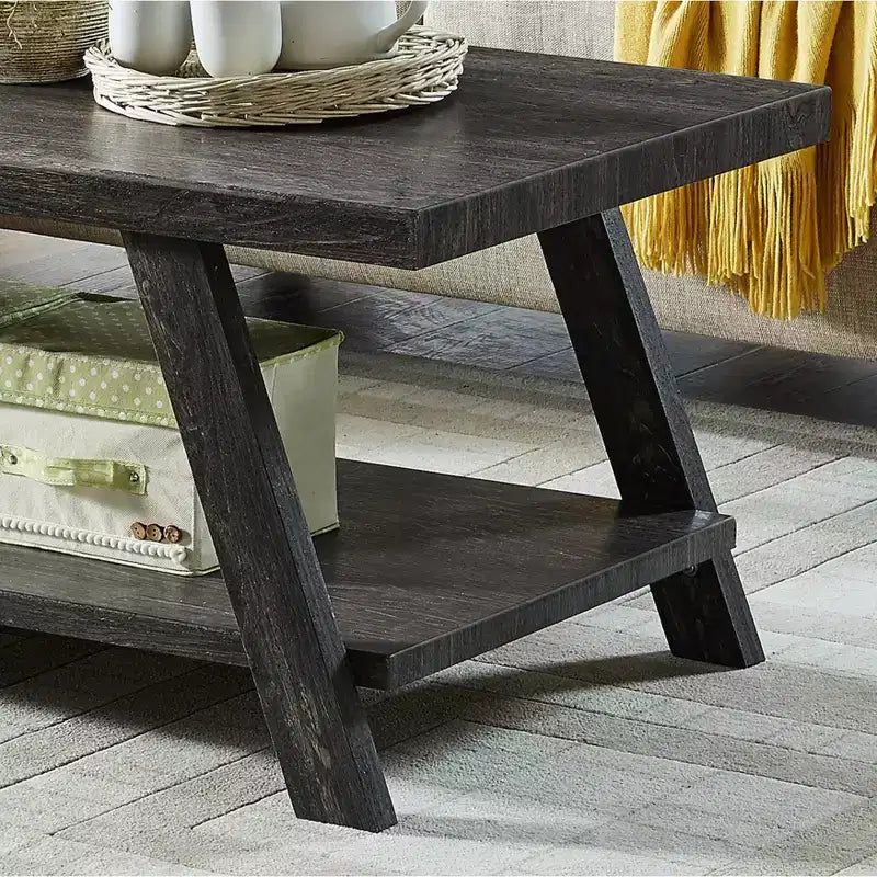 Roundhill Furniture Athens Table Basse avec Étagère en Bois Répliqué Contemporain, Fini Charbon