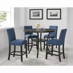 Roundhill Furniture Biony Espresso Wood Counter Height Dining Set with Blue Fabric Nailhead Stools
