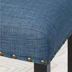 Ensemble de salle à manger Roundhill Furniture Biony en bois espresso à hauteur de comptoir avec tabourets à clous en tissu bleu