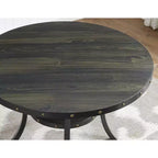 Ensemble de salle à manger Roundhill Furniture Biony en bois espresso à hauteur de comptoir avec tabourets à clous en tissu bleu