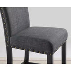 Ensemble de salle à manger Biony en bois espresso de hauteur comptoir avec tabourets gris en tissu clouté