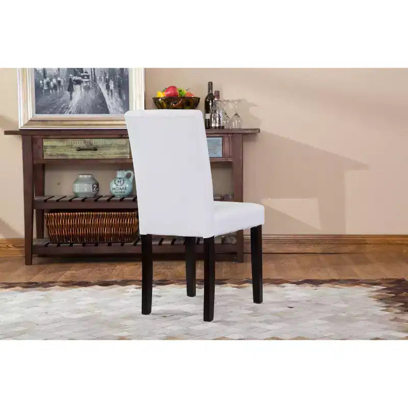 Roundhill Urban Style Chaise Parsons en Similicuir et Bois Massif, Blanche, Lot de 2