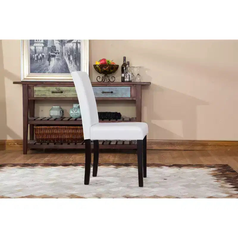 Roundhill Urban Style Chaise Parsons en Similicuir et Bois Massif, Blanche, Lot de 2