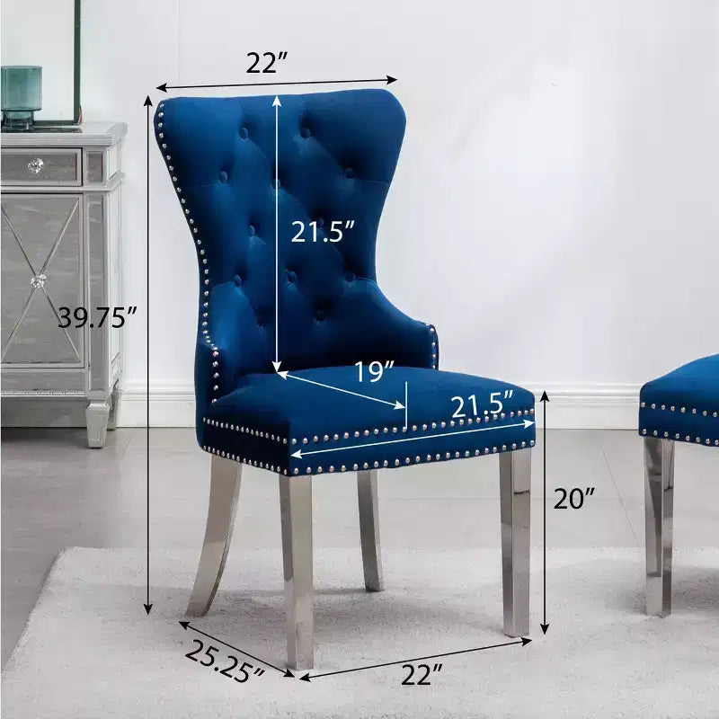 Roundhill Furniture Montura, Fauteuil capitonné contemporain en velours avec clous décoratifs, lot de 2, bleu