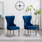 Roundhill Furniture Montura, Fauteuil capitonné contemporain en velours avec clous décoratifs, lot de 2, bleu