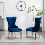 Roundhill Furniture Montura, Fauteuil capitonné contemporain en velours avec clous décoratifs, lot de 2, bleu