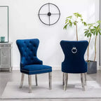 Roundhill Furniture Montura, Fauteuil capitonné contemporain en velours avec clous décoratifs, lot de 2, bleu
