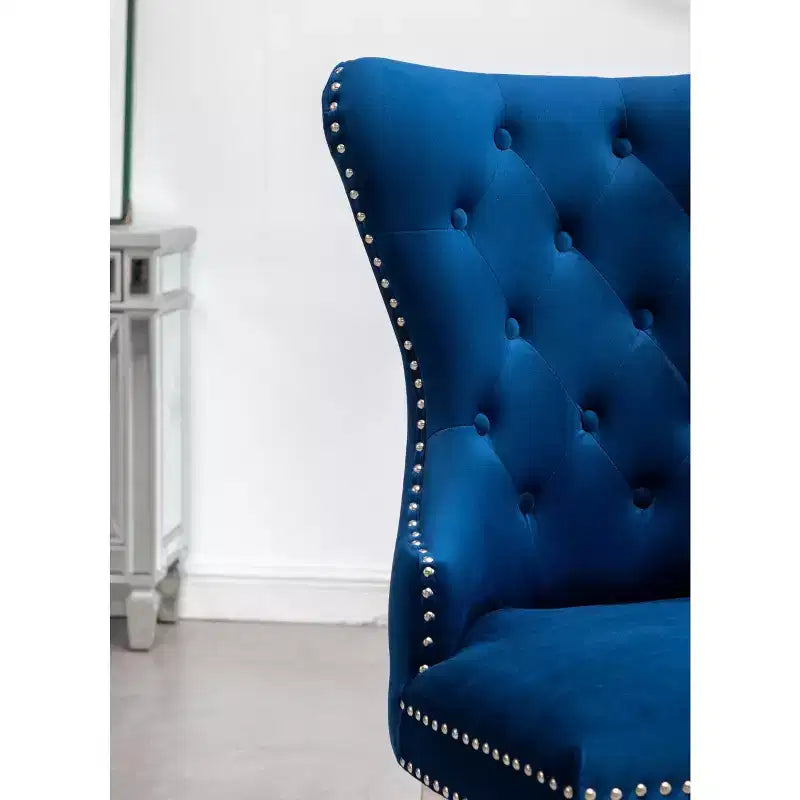 Roundhill Furniture Montura, Fauteuil capitonné contemporain en velours avec clous décoratifs, lot de 2, bleu