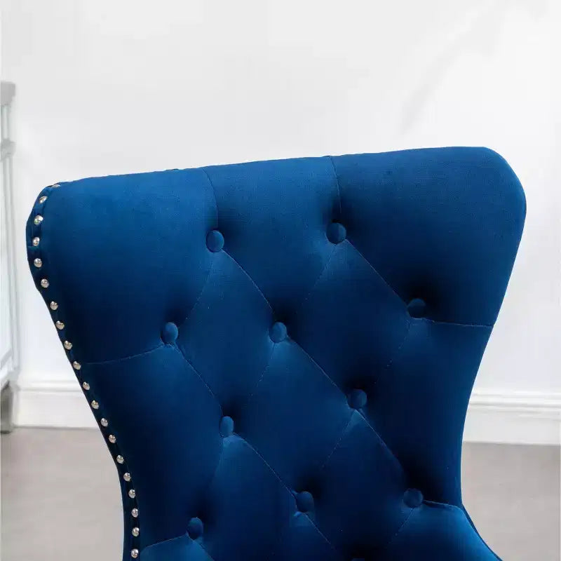 Roundhill Furniture Montura, Fauteuil capitonné contemporain en velours avec clous décoratifs, lot de 2, bleu