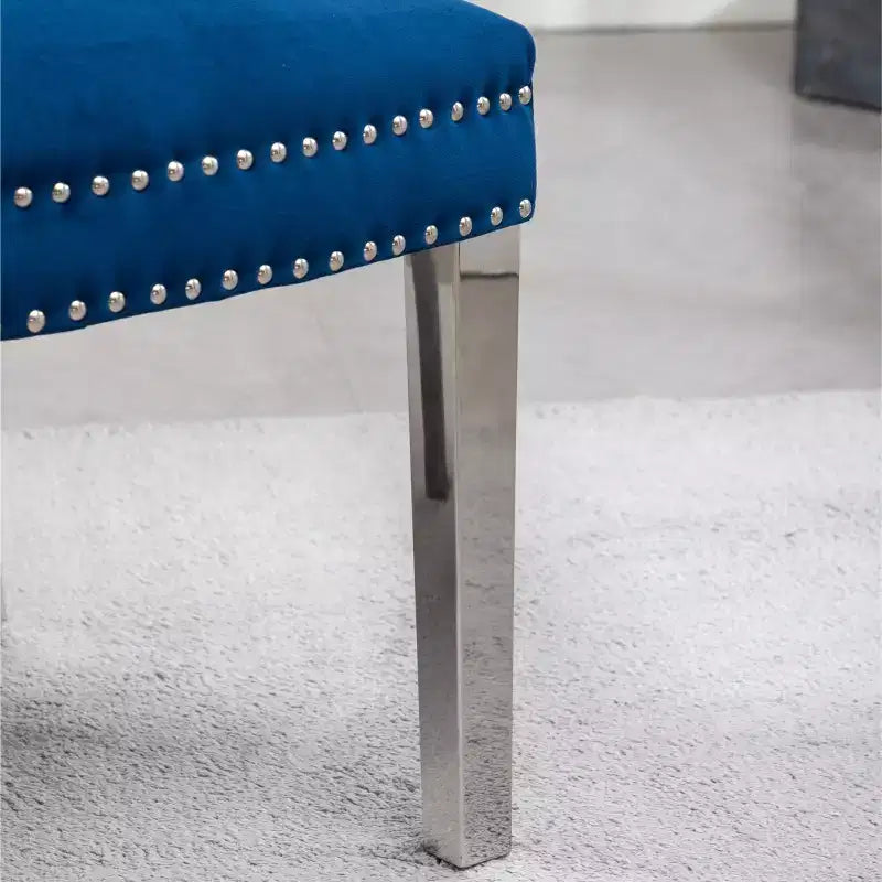Roundhill Furniture Montura, Fauteuil capitonné contemporain en velours avec clous décoratifs, lot de 2, bleu