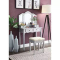 Sanlo Silver Wooden Vanity, Make Up Table and Stool Set