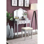Sanlo Silver Wooden Vanity, Make Up Table and Stool Set