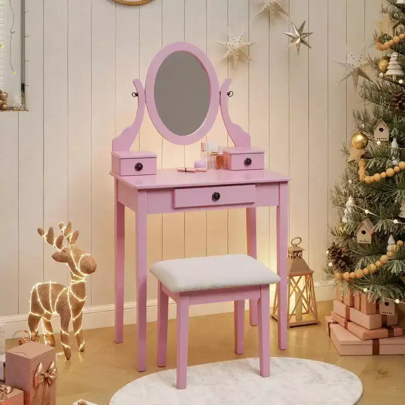 Coiffeuse et tabouret Moniys Wood Moniya, rose