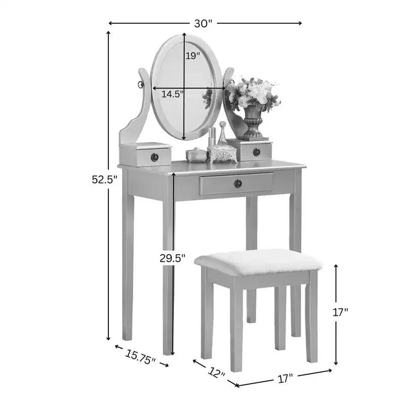 Coiffeuse et tabouret Moniys Wood Moniya, rose