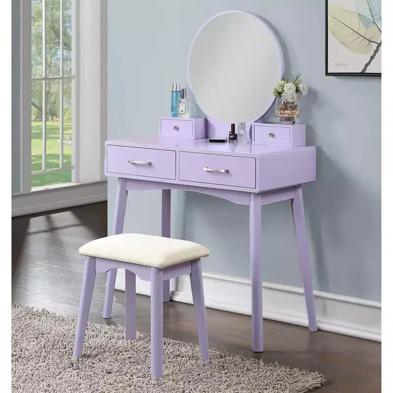 Ensemble coiffeuse et tabouret contemporains en bois Liannon, violet
