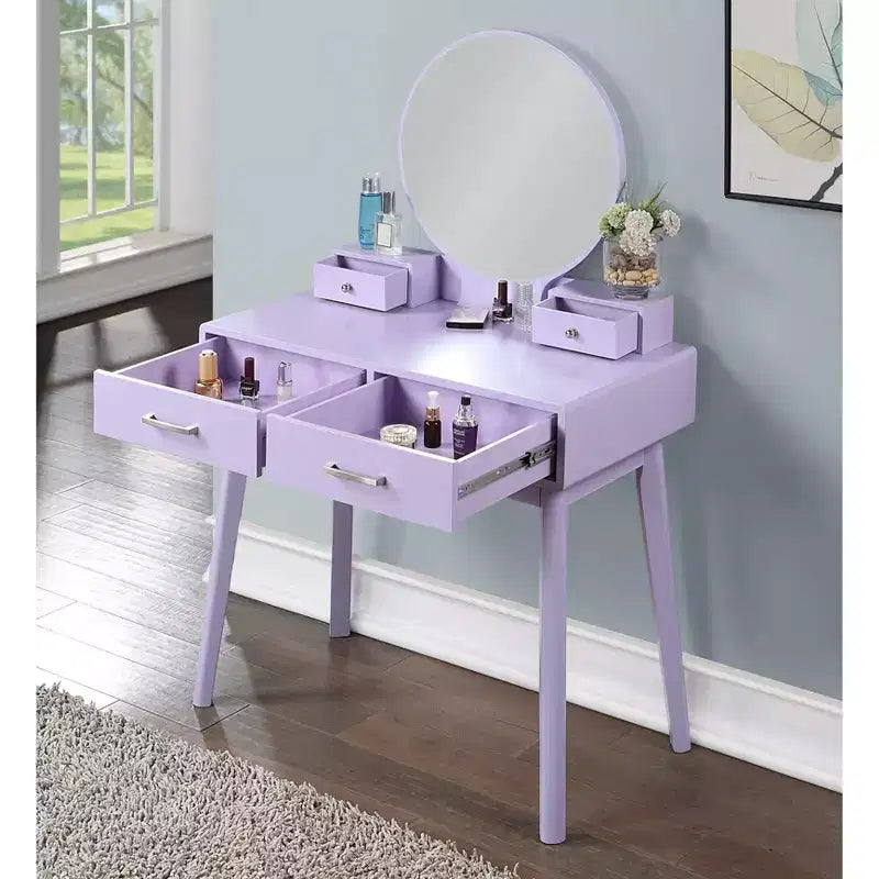 Ensemble coiffeuse et tabouret contemporains en bois Liannon, violet
