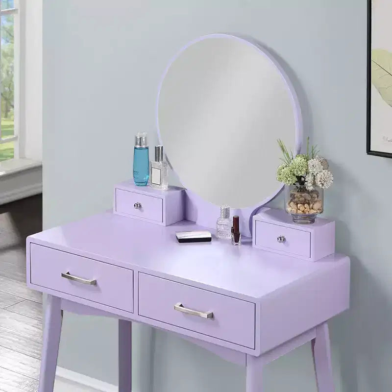 Ensemble coiffeuse et tabouret contemporains en bois Liannon, violet