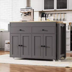 Îlot de cuisine avec table à manger extensible, table de cuisine bicolore avec prise de courant, 2 tiroirs et 2 étagères latérales ouvertes
