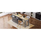 Îlot de cuisine avec table à manger extensible, table de cuisine bicolore avec prise de courant, 2 tiroirs et 2 étagères latérales ouvertes
