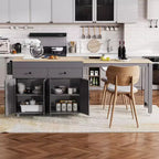 Îlot de cuisine avec table à manger extensible, table de cuisine bicolore avec prise de courant, 2 tiroirs et 2 étagères latérales ouvertes