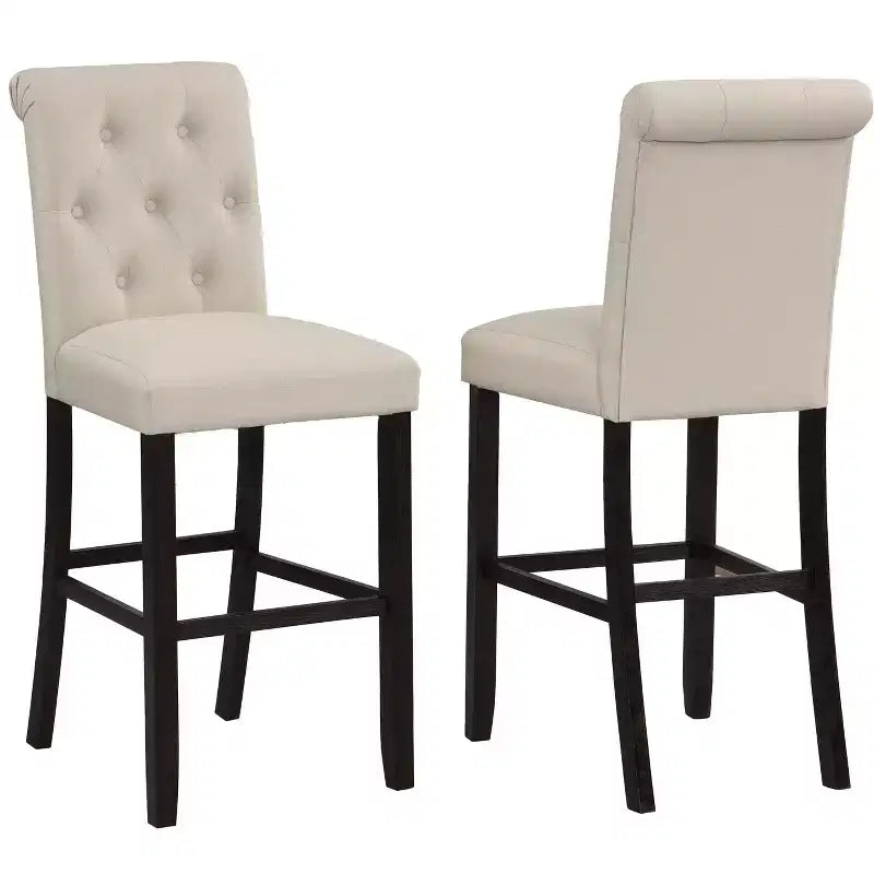 Tabourets de bar Roundhill Furniture Leviton en bois massif capitonné Asons, beige, lot de 2