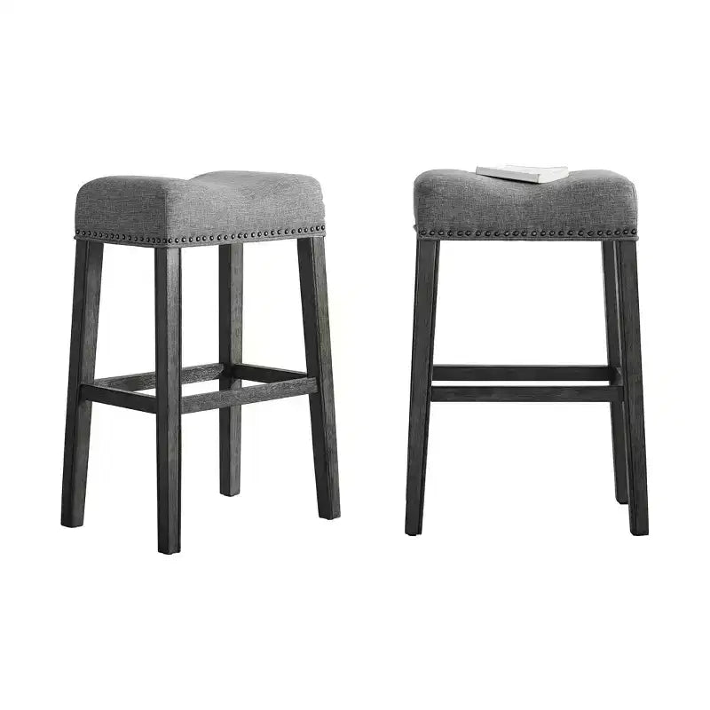 Tabourets de bar sans dossier avec assise en selle, hauteur 29 po, gris, ensemble de 2, par Roundhill Furniture CoCo