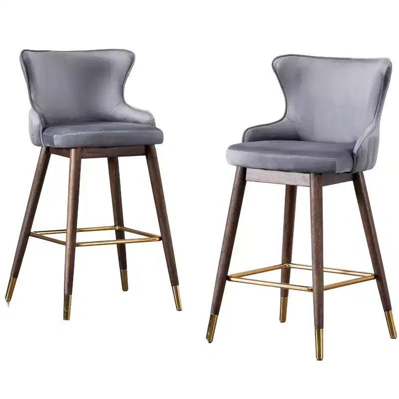 Tabourets de bar Roundhill Furniture Leland, rembourrés en tissu, avec dossier à oreilles, gris, lot de 2