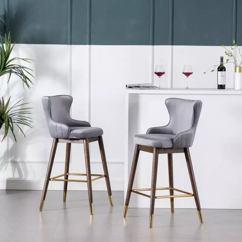 Tabourets de bar Roundhill Furniture Leland, rembourrés en tissu, avec dossier à oreilles, gris, lot de 2