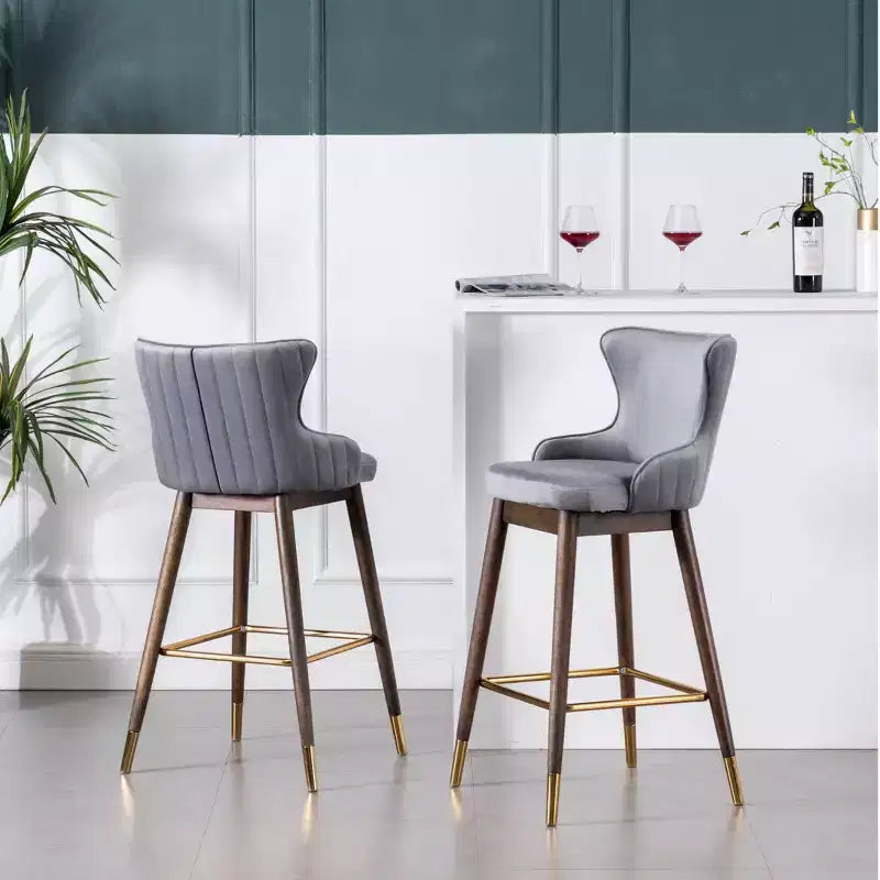 Tabourets de bar Roundhill Furniture Leland, rembourrés en tissu, avec dossier à oreilles, gris, lot de 2