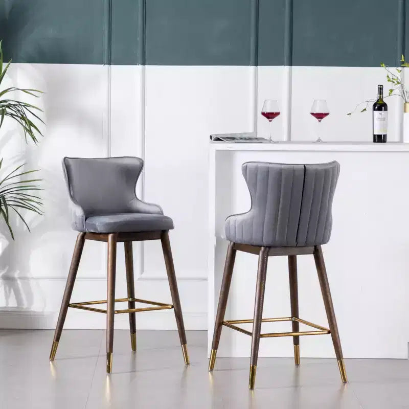 Tabourets de bar Roundhill Furniture Leland, rembourrés en tissu, avec dossier à oreilles, gris, lot de 2