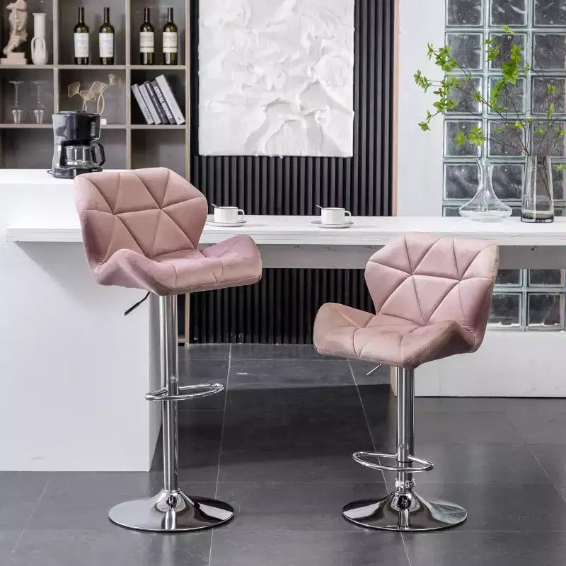 Tabouret de bar pivotant et réglable en hauteur en velours capitonné en losanges Breni de Roundhill Furniture, mauve, lot de 2