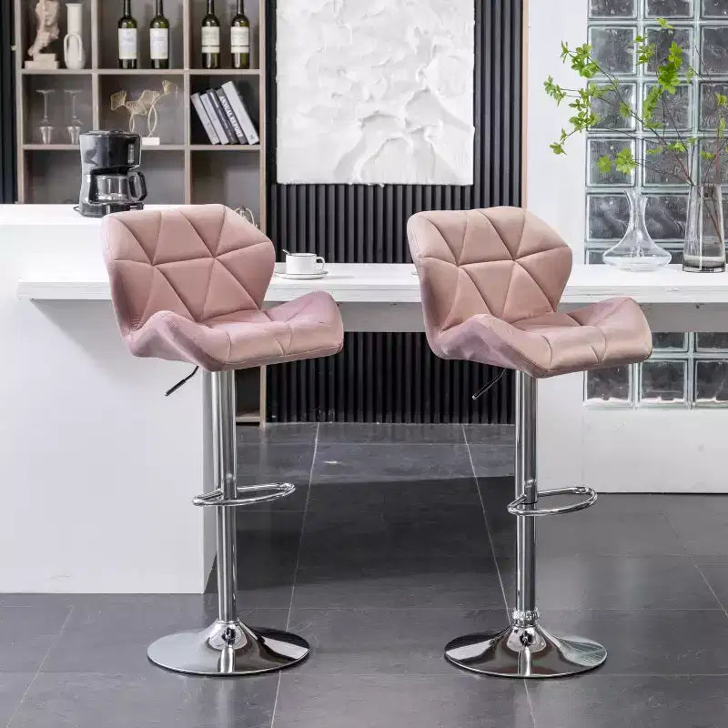 Tabouret de bar pivotant et réglable en hauteur en velours capitonné en losanges Breni de Roundhill Furniture, mauve, lot de 2