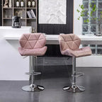 Tabouret de bar pivotant et réglable en hauteur en velours capitonné en losanges Breni de Roundhill Furniture, mauve, lot de 2