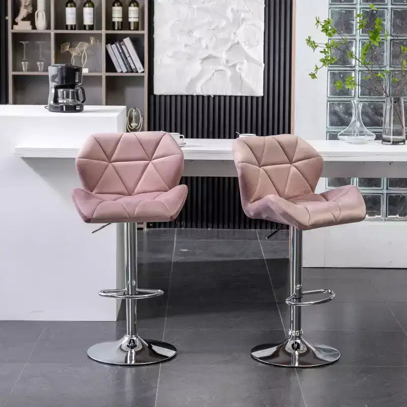 Tabouret de bar pivotant et réglable en hauteur en velours capitonné en losanges Breni de Roundhill Furniture, mauve, lot de 2