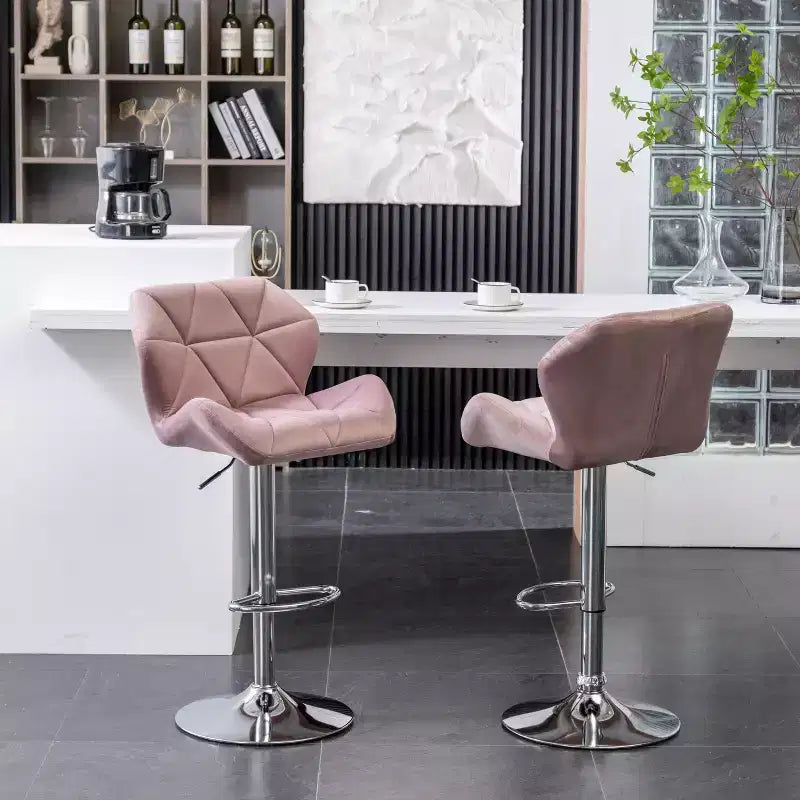 Tabouret de bar pivotant et réglable en hauteur en velours capitonné en losanges Breni de Roundhill Furniture, mauve, lot de 2