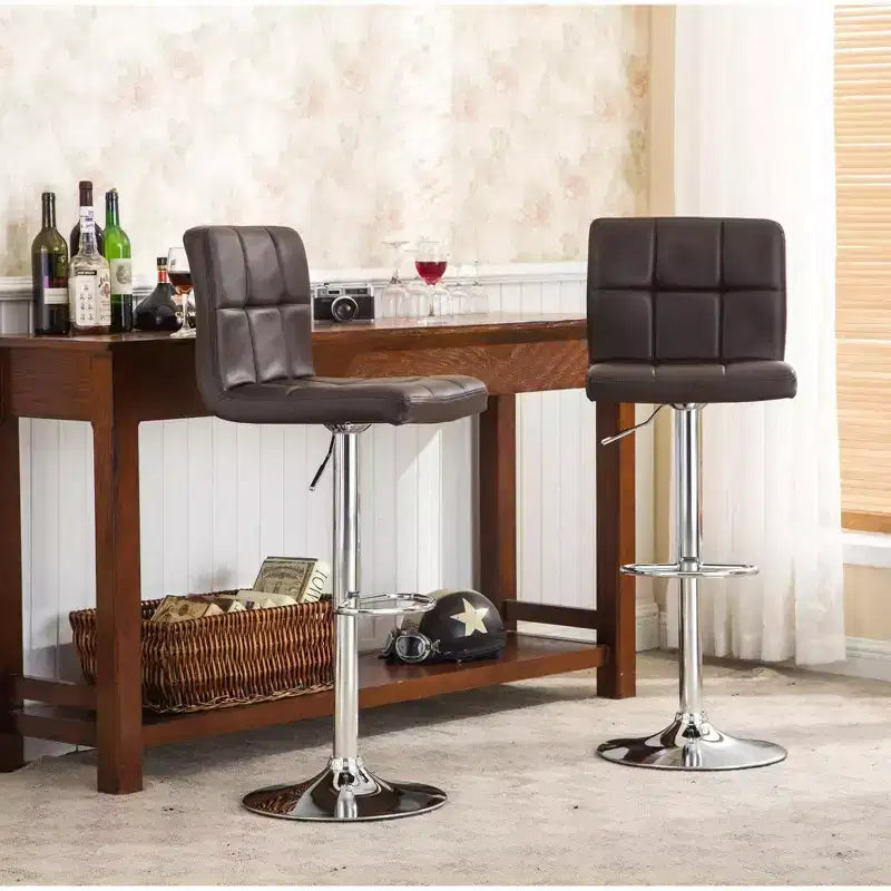 Tabourets de bar hydrauliques réglables modernes en cuir PU élégant Roundhill Furniture Swivel, marron, lot de 2