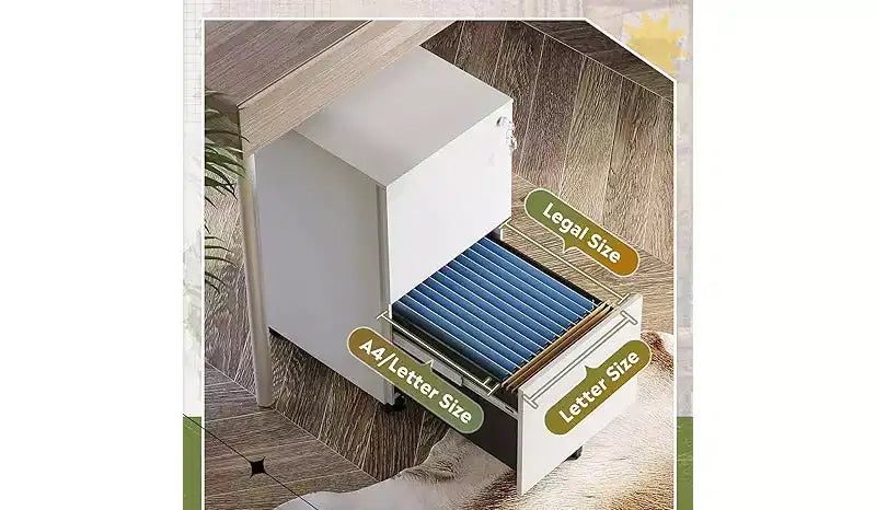 DEXYLLO Classeur mobile 2 tiroirs avec serrure, armoire verticale commerciale pour bureau à domicile, rangement sous le bureau