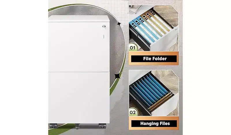 DEXYLLO Classeur mobile 2 tiroirs avec serrure, armoire verticale commerciale pour bureau à domicile, rangement sous le bureau