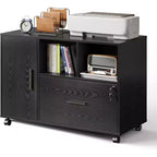 Meuble de rangement de bureau avec serrure, classeur latéral en bois à 1 tiroir sur roulettes, support d'imprimante avec étagères de rangement ouvertes pour bureau à domicile