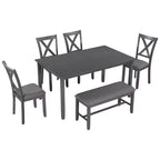 Ensemble de salle à manger rectangulaire 6 pièces en bois Whisen avec 4 chaises en tissu et un banc